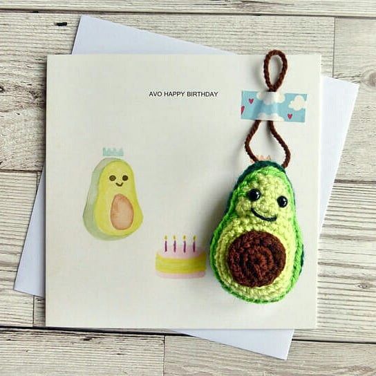 Crochet avocado birthday card