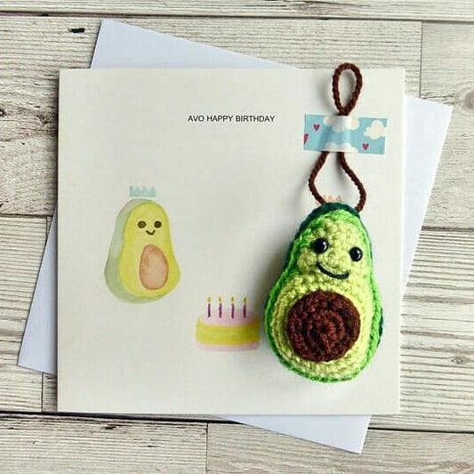 Crochet avocado birthday card