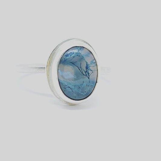 Sterling Silver and Moss Agate Cabochon Ring