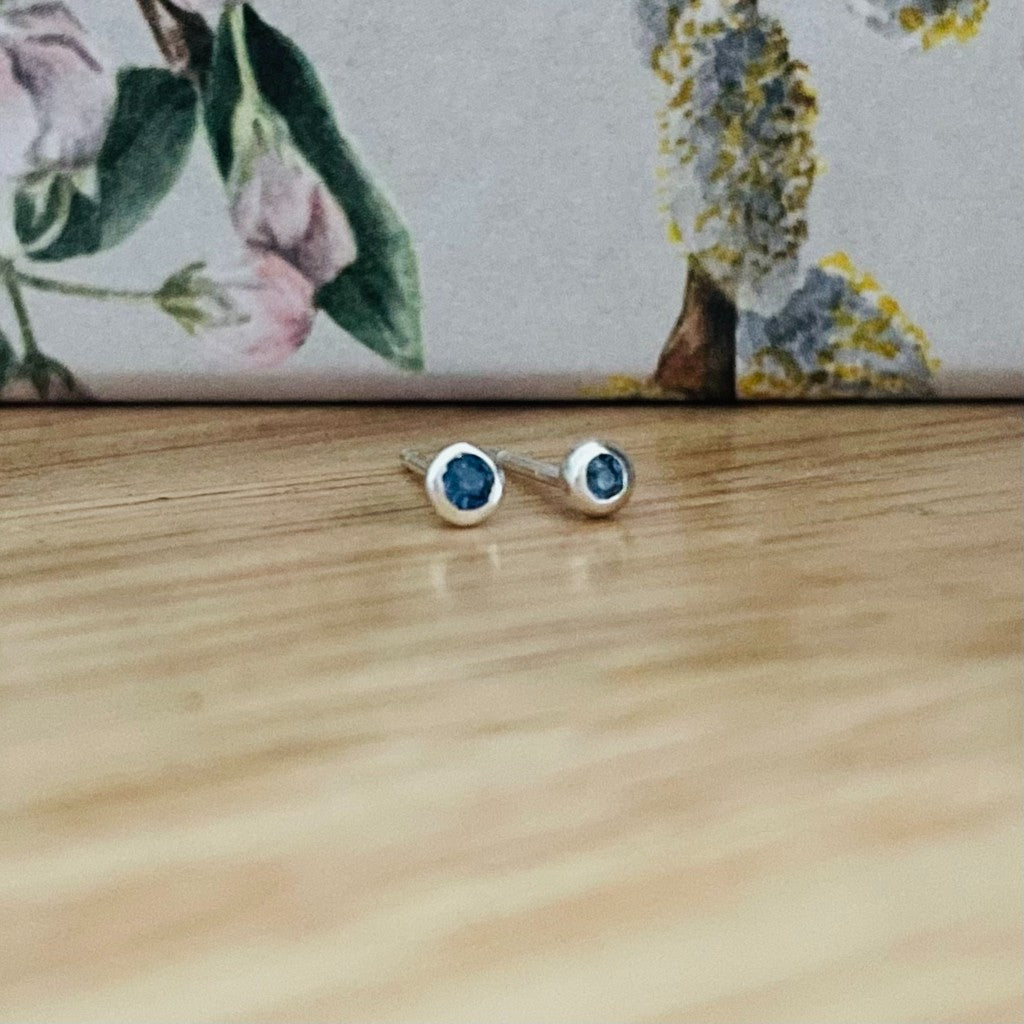 Tiny Blue Sapphire Studs