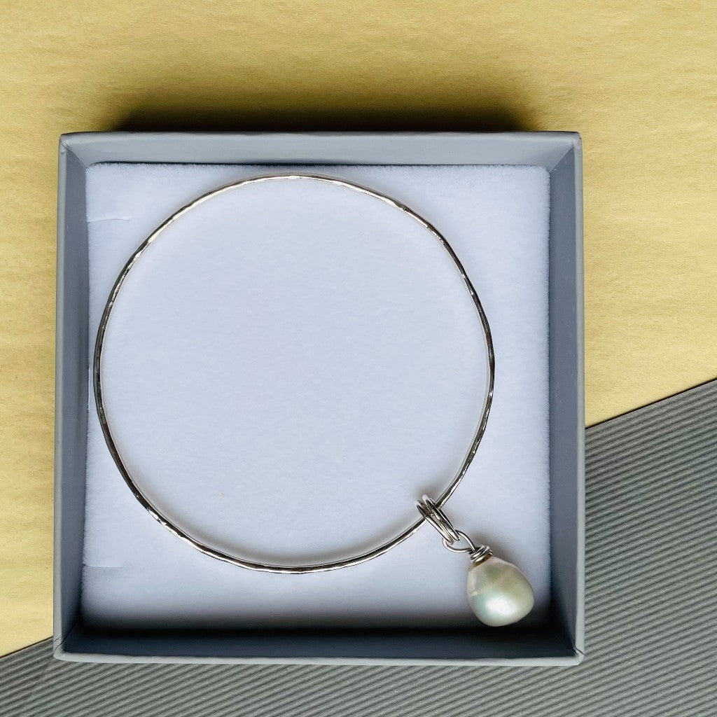 Sterling Silver Bangle with Baroque Pearl