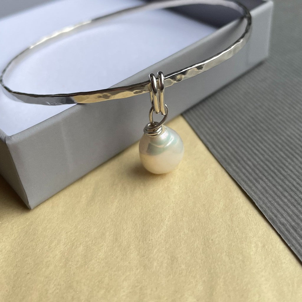 Sterling Silver Bangle with Baroque Pearl