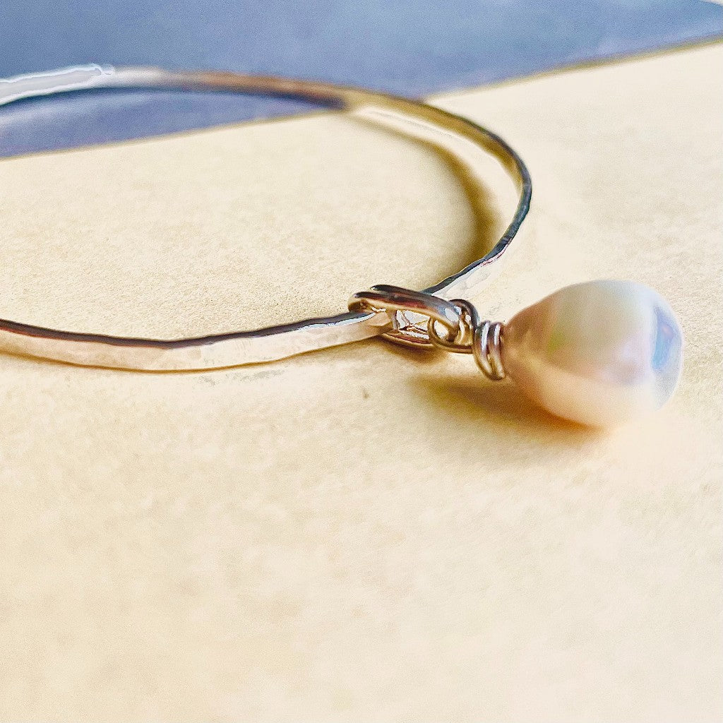 Sterling Silver Bangle with Baroque Pearl