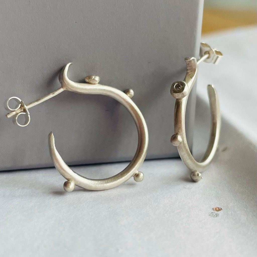 Sterling Silver Hoops with Diamond