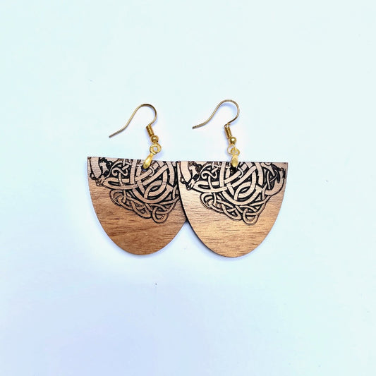 Celtic Etched, Semi Circular Dangle Earrings