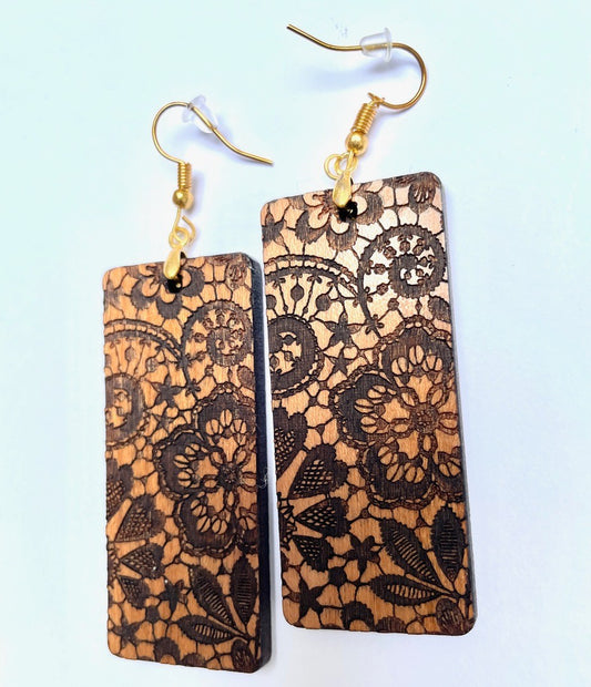 Irish Lace Rectangle Dangle Earrings