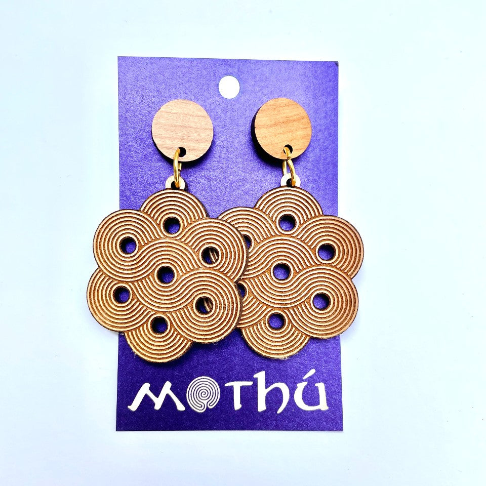 Maple Wood Flower Engraved Earrings