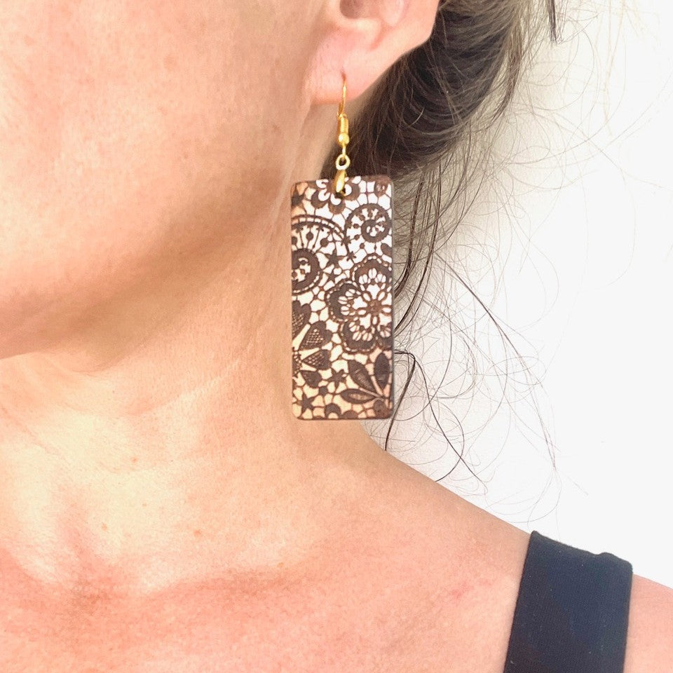 Irish Lace Rectangle Dangle Earrings