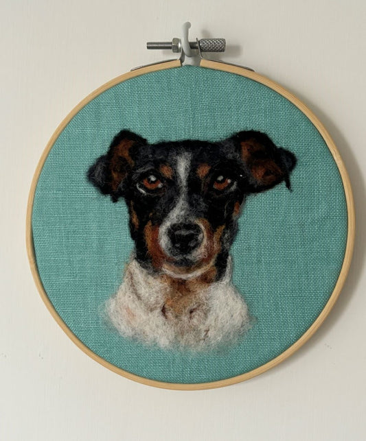 Jack Russell Terrier needle felt on hoop