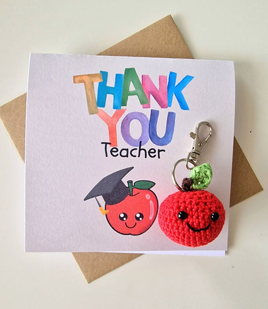 Crochet apple thank you teacher card